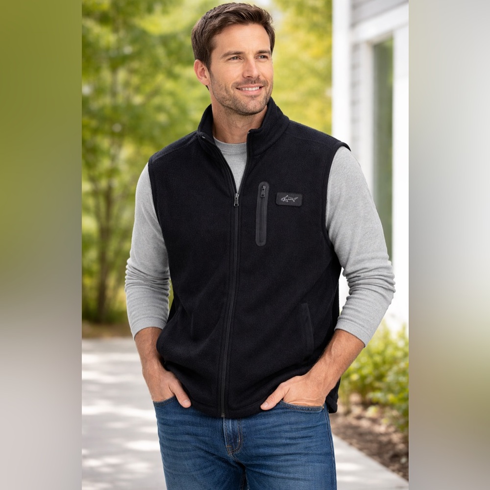 Greg Norman for Tasso Elba Black Full Zip Sweater Vest Size L